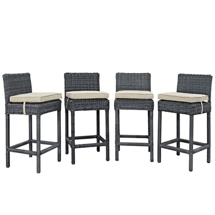 Summon Bar Stool Outdoor Patio Sunbrella Set of 4, Beige, Rattan 10594