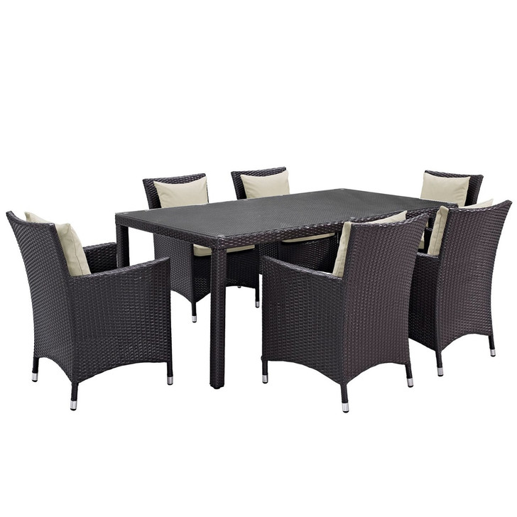 Convene Seven PCS Outdoor Patio Dining Set, Beige, Rattan 10597