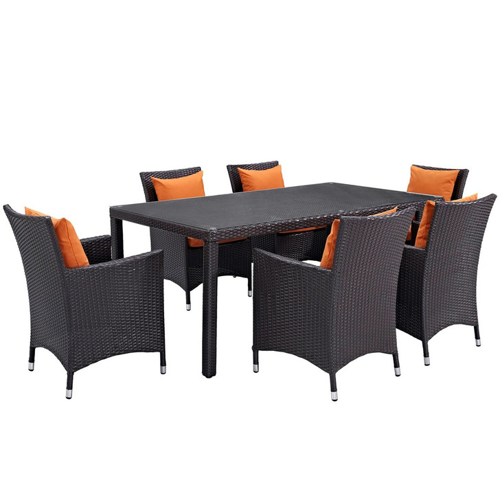 Convene Seven PCS Outdoor Patio Dining Set, Orange, Rattan 10599