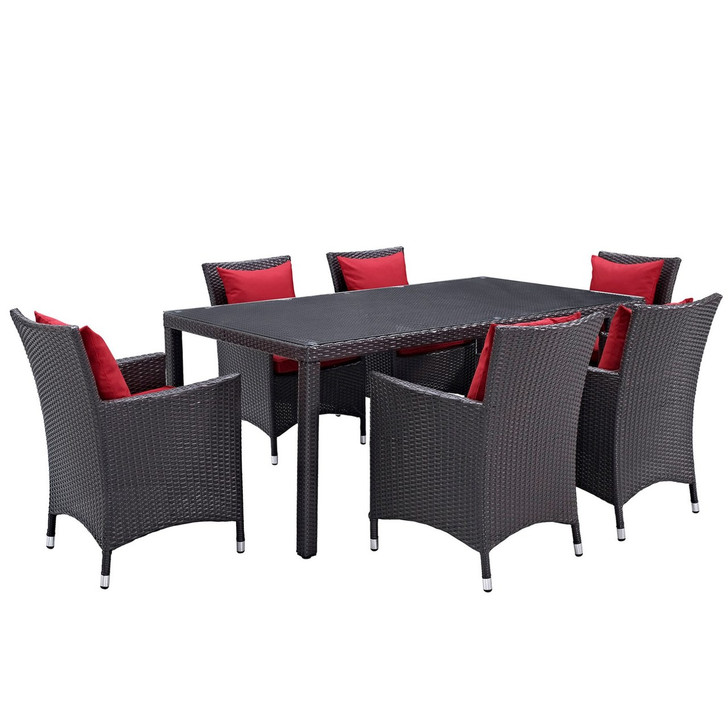 Convene Seven PCS Outdoor Patio Dining Set, Red, Rattan 10601