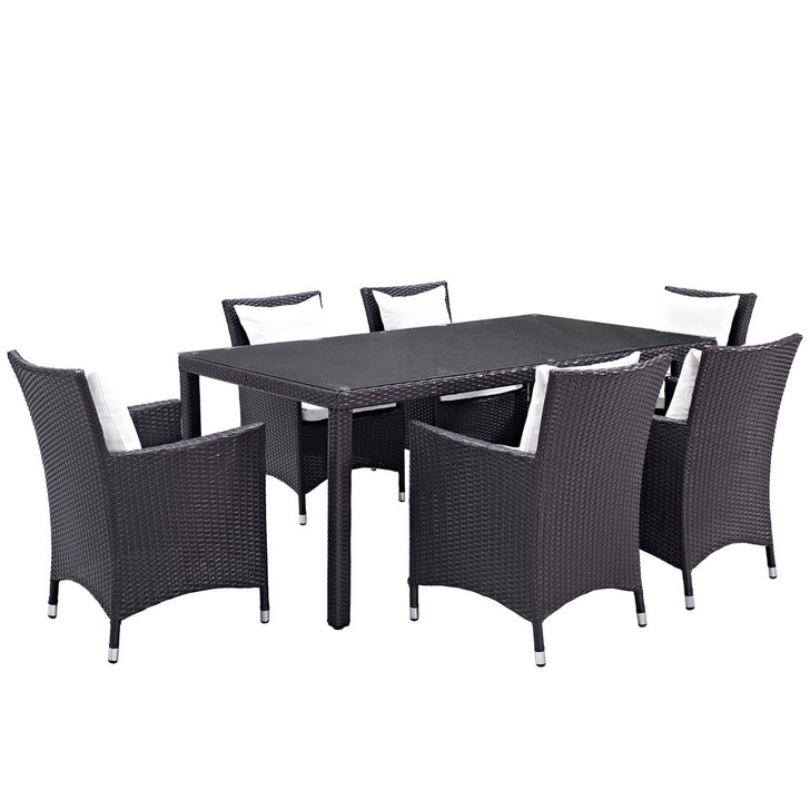 Convene Seven PCS Outdoor Patio Dining Set, White, Rattan 10603