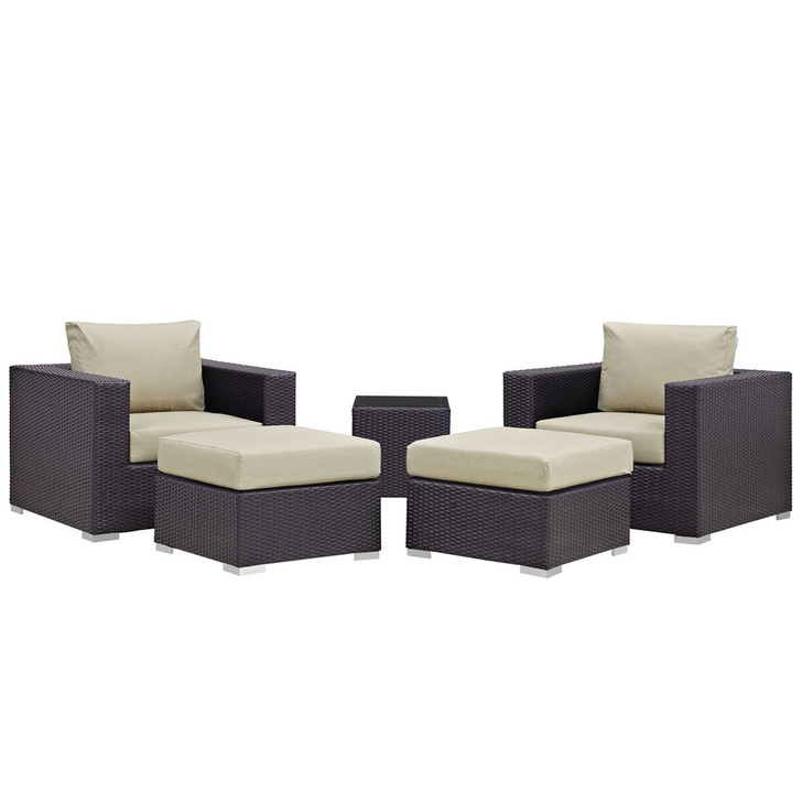 Convene Five PCS Outdoor Patio Sectional Set, Beige, Rattan 10611