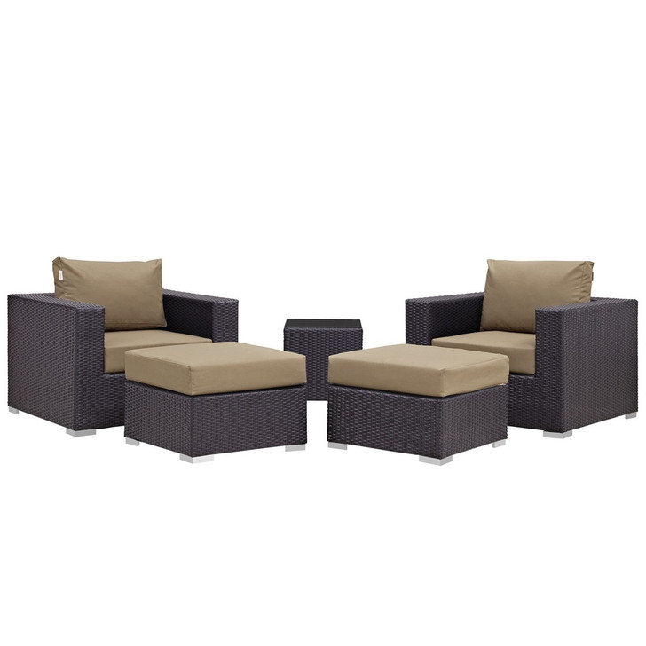 Convene Five PCS Outdoor Patio Sectional Set, Brown, Rattan 10612