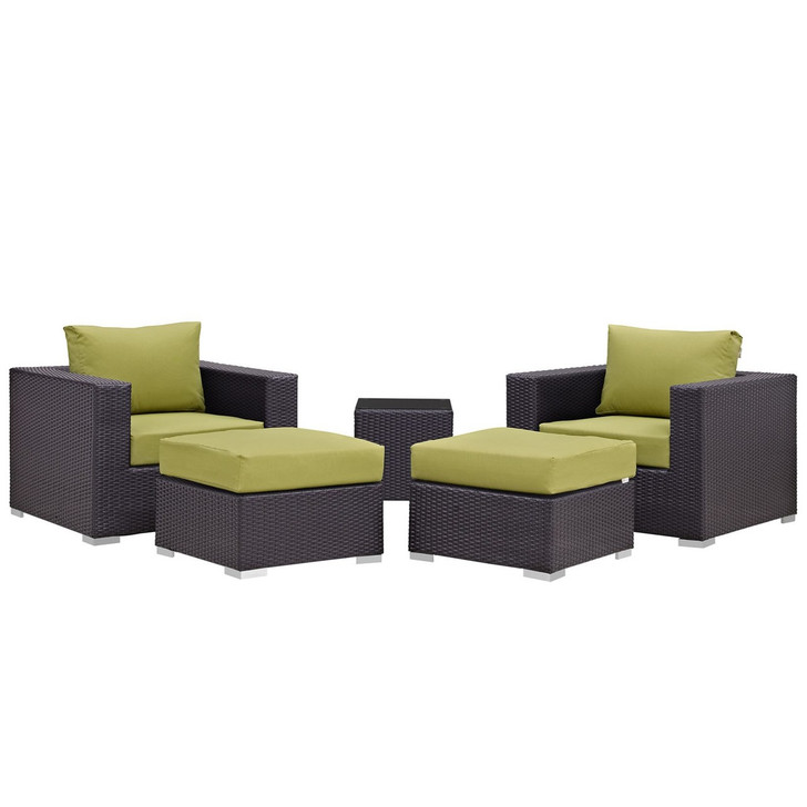 Convene Five PCS Outdoor Patio Sectional Set, Green, Rattan 10614