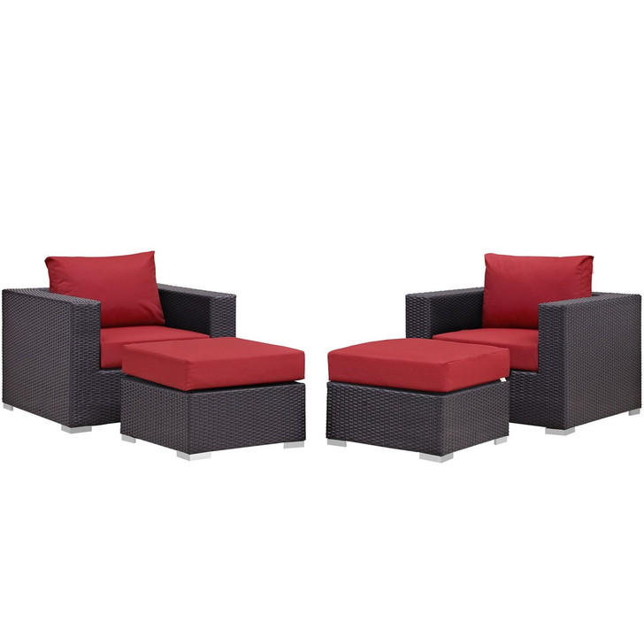 Convene Four PCS Outdoor Patio Sectional Set, Red, Rattan 10622