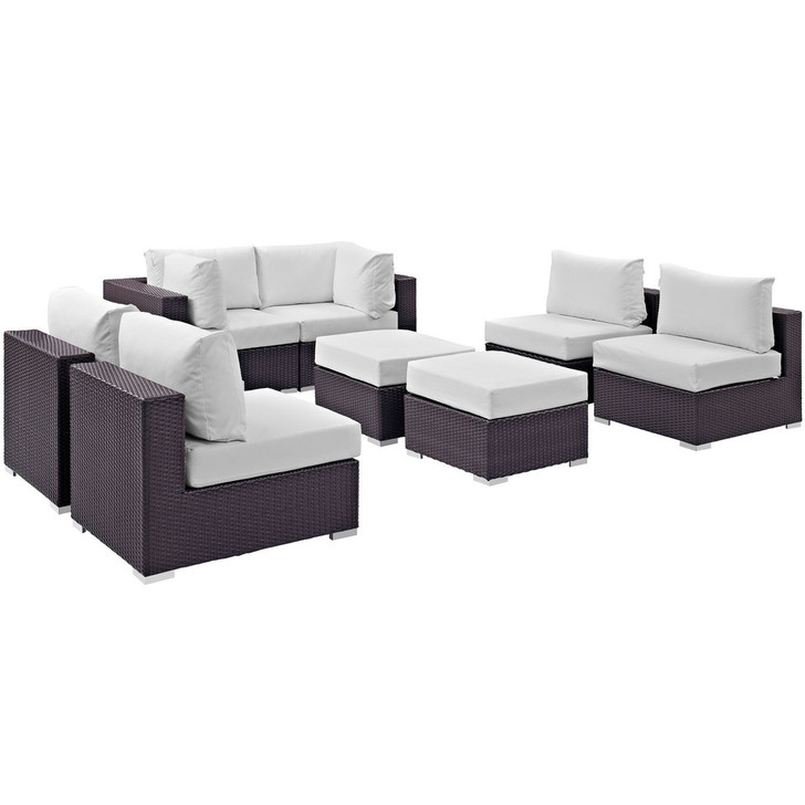 Convene Eight PCS Outdoor Patio Sectional Set, White, Rattan 10638