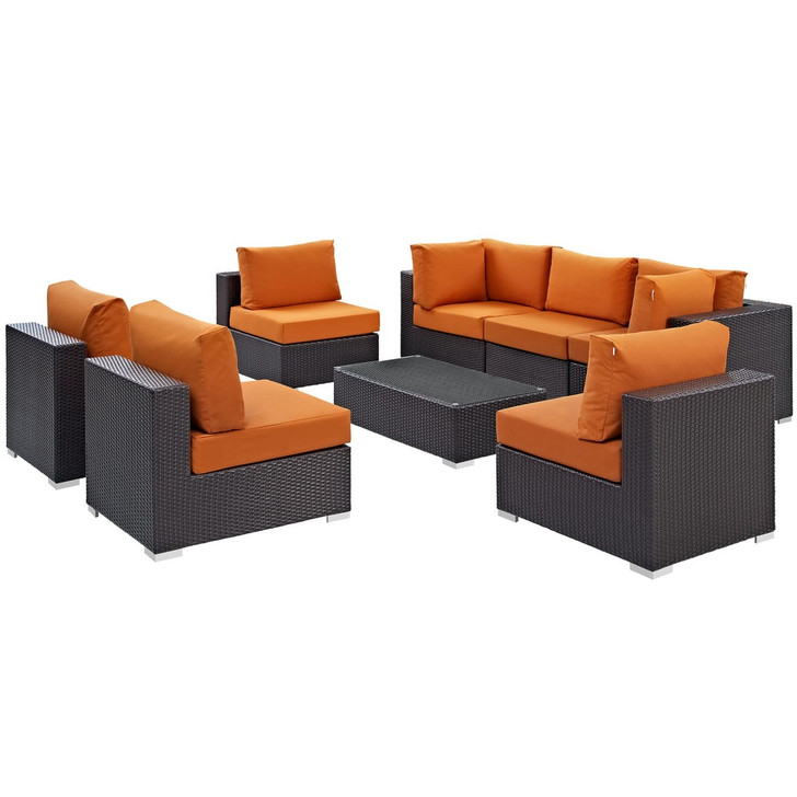 Convene Eight PCS Outdoor Patio Sectional Set, Orange, Rattan 10641