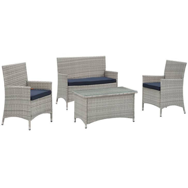 Bridge Four PCS Outdoor Patio Patio Conversation Set, Navy, Rattan 10671