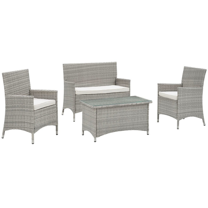 Bridge Four PCS Outdoor Patio Patio Conversation Set, White, Rattan 10675