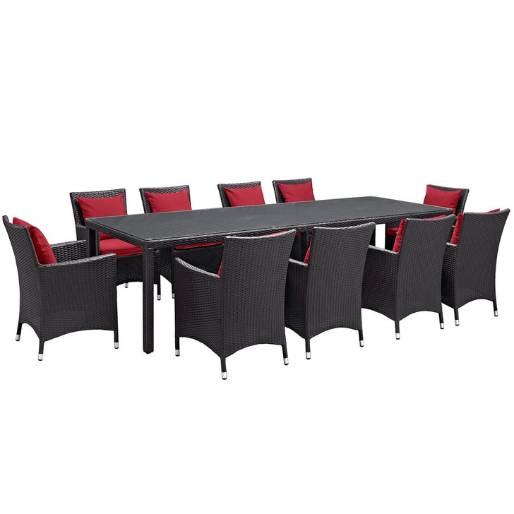 Convene Eleven PCS Outdoor Patio Dining Set, Red, Rattan 10702