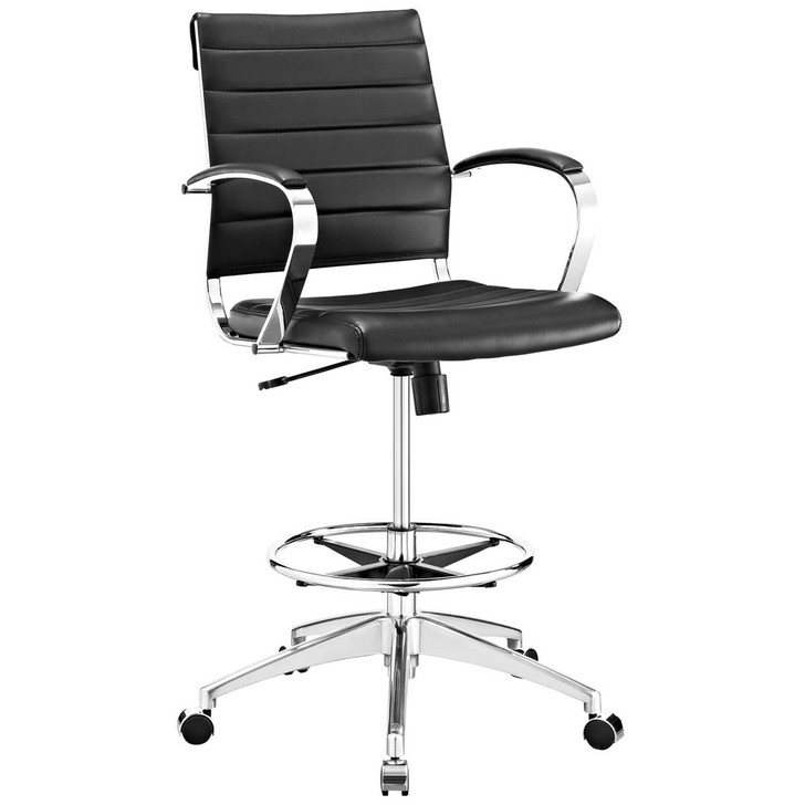 Jive Aluminum Drafting Chair, Black, Faux Leather 10804