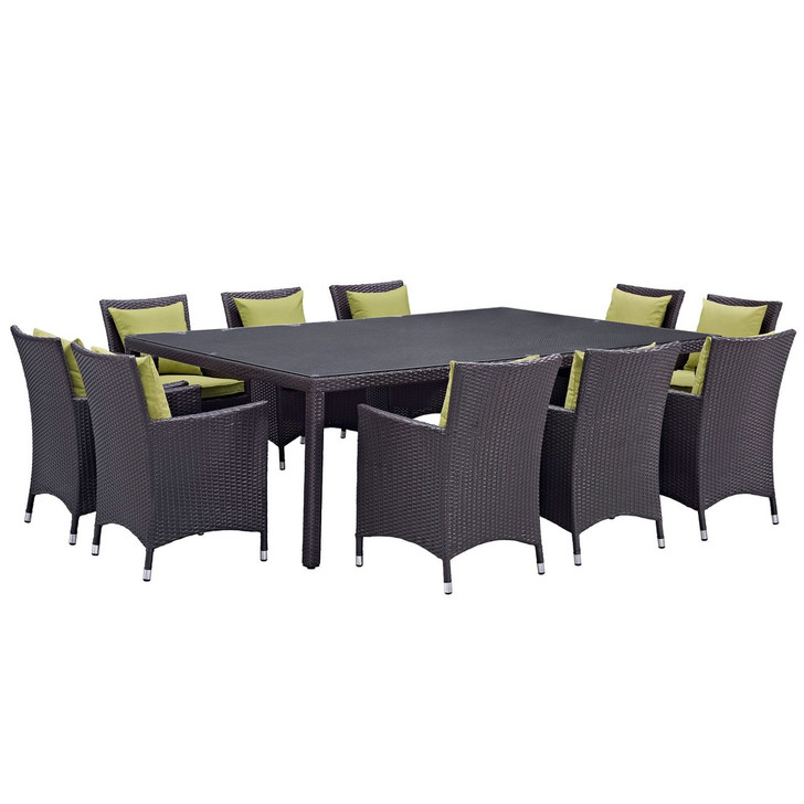 Convene Eleven PCS Outdoor Patio Dining Set, Green, Rattan 10811