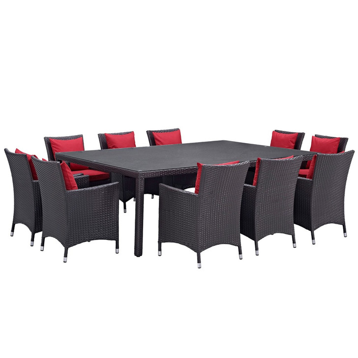 Convene Eleven PCS Outdoor Patio Dining Set, Red, Rattan 10812