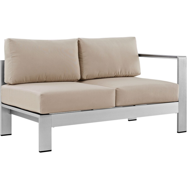 Shore Right-Arm Corner Sectional Outdoor Patio Aluminum Loveseat, Beige, Metal 10851