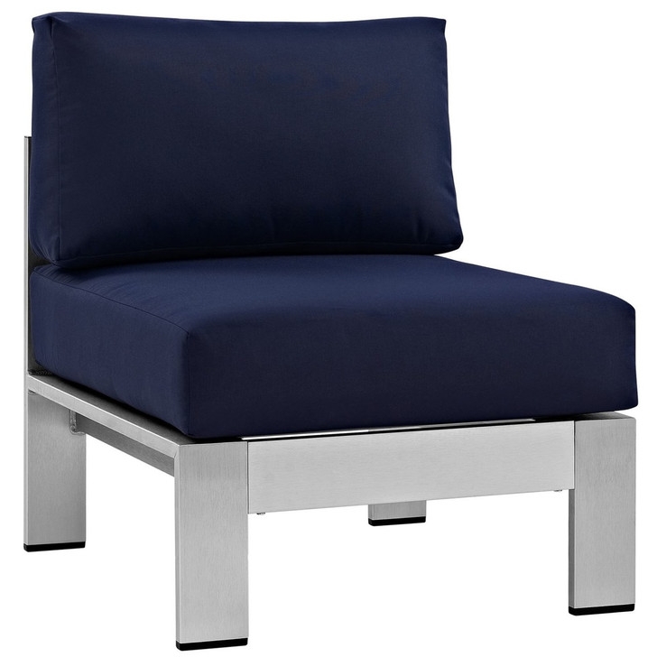 Shore Armless Outdoor Patio Aluminum Chair, Navy, Metal 10857