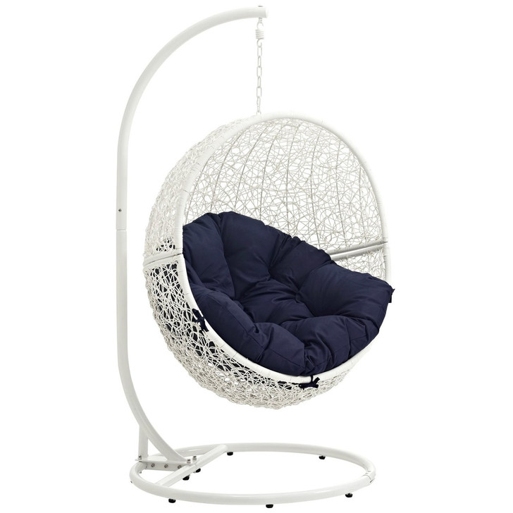 Hide Outdoor Patio Swing Chair With Stand, Navy, Rattan 10895
