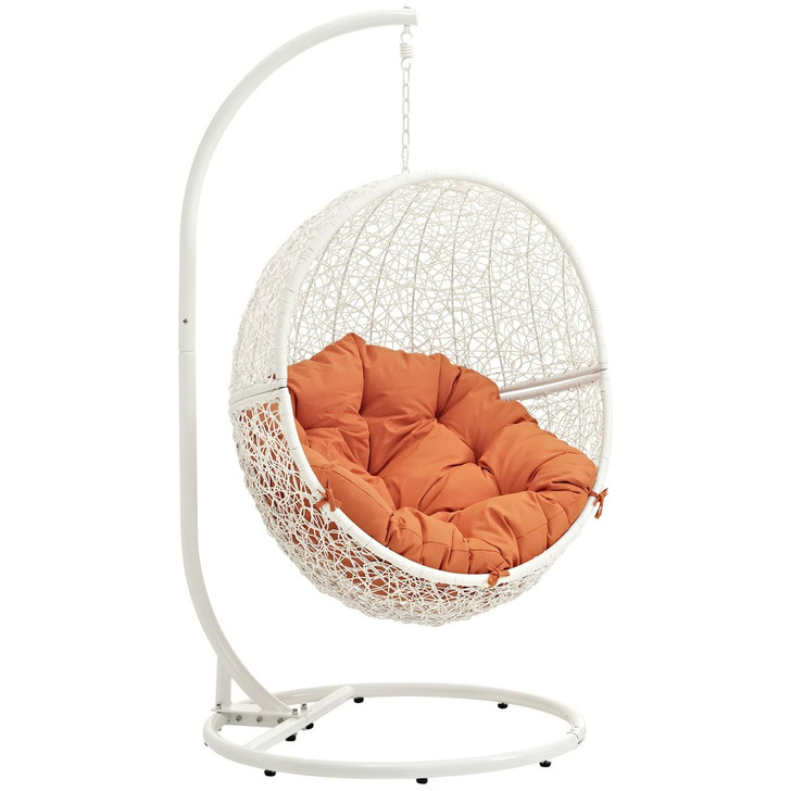 Hide Outdoor Patio Swing Chair With Stand, Orange, Rattan 10896