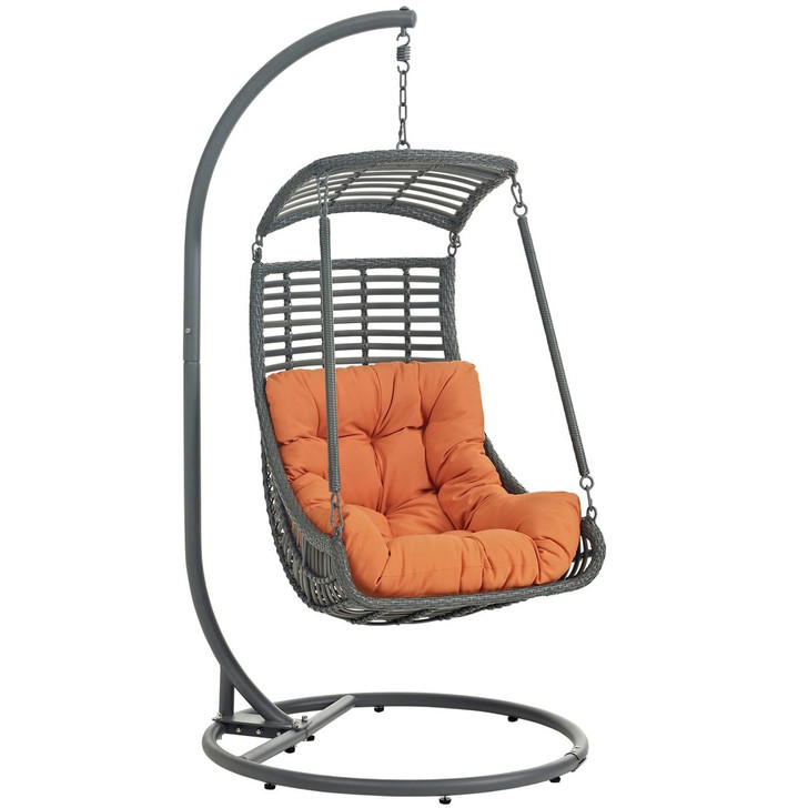 Jungle Outdoor Patio Swing Chair With Stand, Orange, Rattan 10901