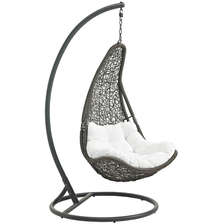 Abate Outdoor Patio Swing Chair With Stand, White, Rattan 10910