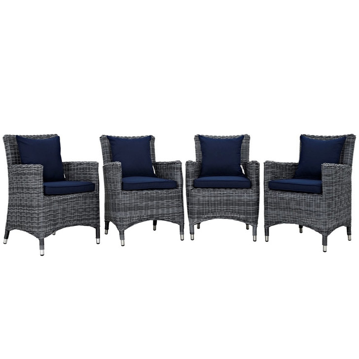 Summon Four PCS Outdoor Patio Sunbrella Dining Set, Navy, Rattan 10973