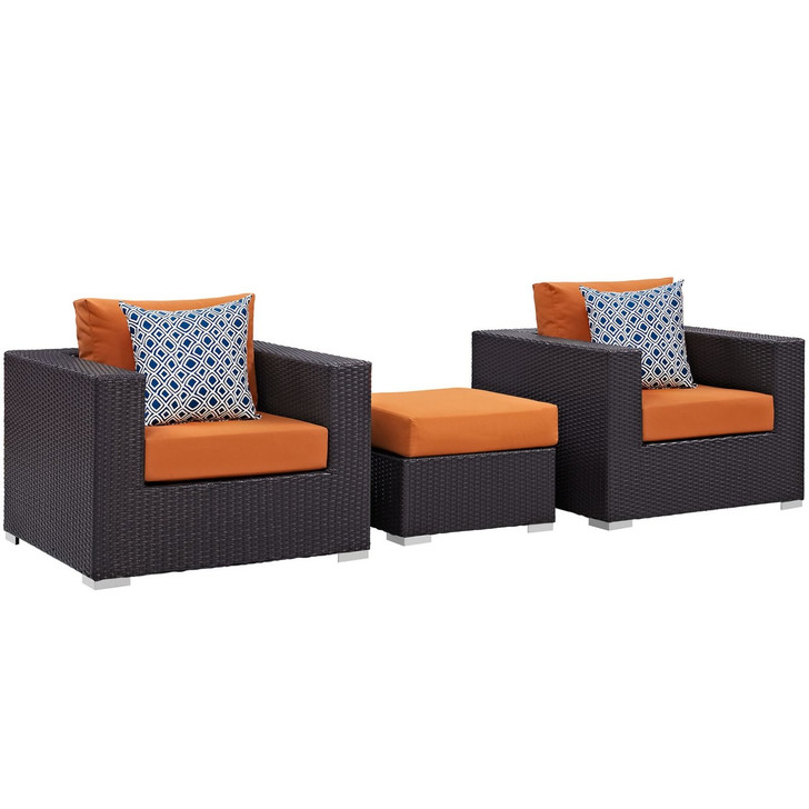 Convene Three PCS Outdoor Patio Sofa Set, Orange, Rattan 11101