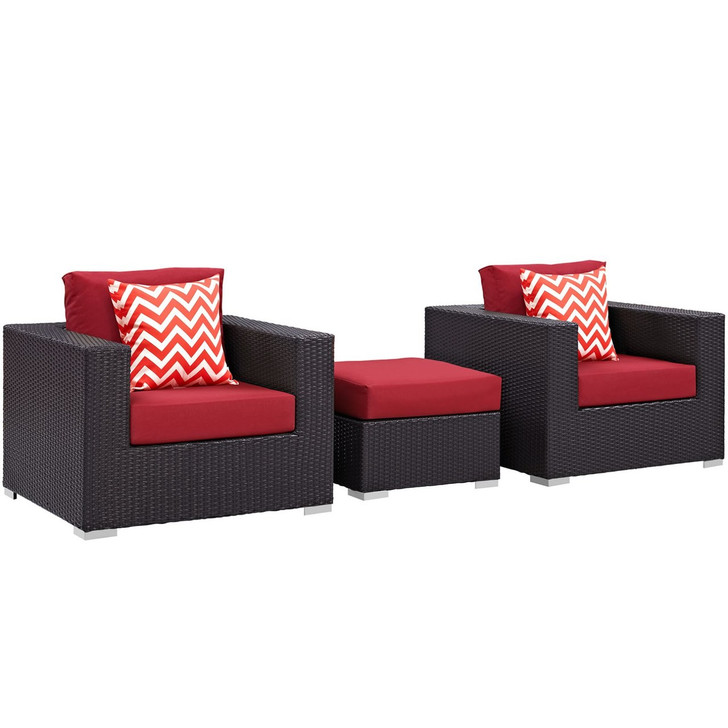 Convene Three PCS Outdoor Patio Sofa Set, Red, Rattan 11103