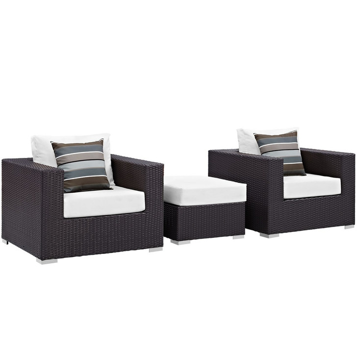 Convene Three PCS Outdoor Patio Sofa Set, White, Rattan 11105