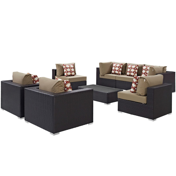 Convene Eight PCS Outdoor Patio Sectional Set, Brown, Rattan 11107