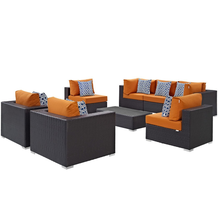 Convene Eight PCS Outdoor Patio Sectional Set, Orange, Rattan 11108