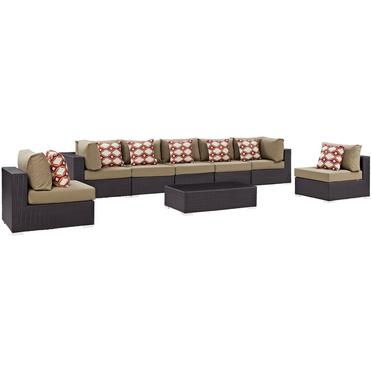 Convene Eight PCS Outdoor Patio Sectional Set, Brown, Rattan 11114