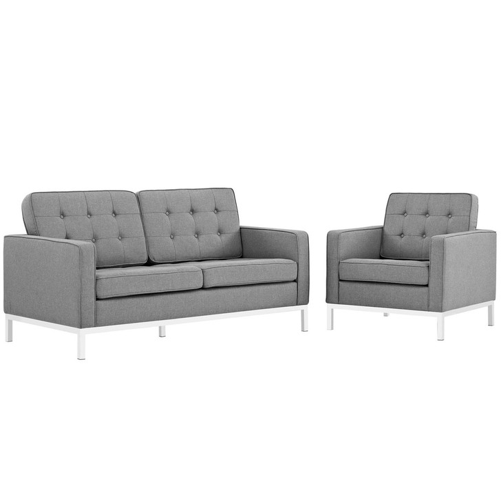 Loft Living Room Set Upholstered Fabric Set of 2, Grey, Fabric 11387