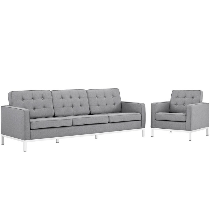 Loft Living Room Set Upholstered Fabric Set of 2, Grey, Fabric 11393