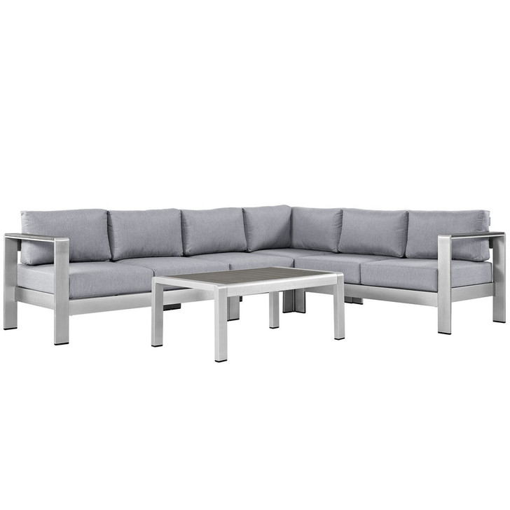 Shore Five PCS Outdoor Patio Aluminum Sectional Sofa Set, Grey, Metal 11527