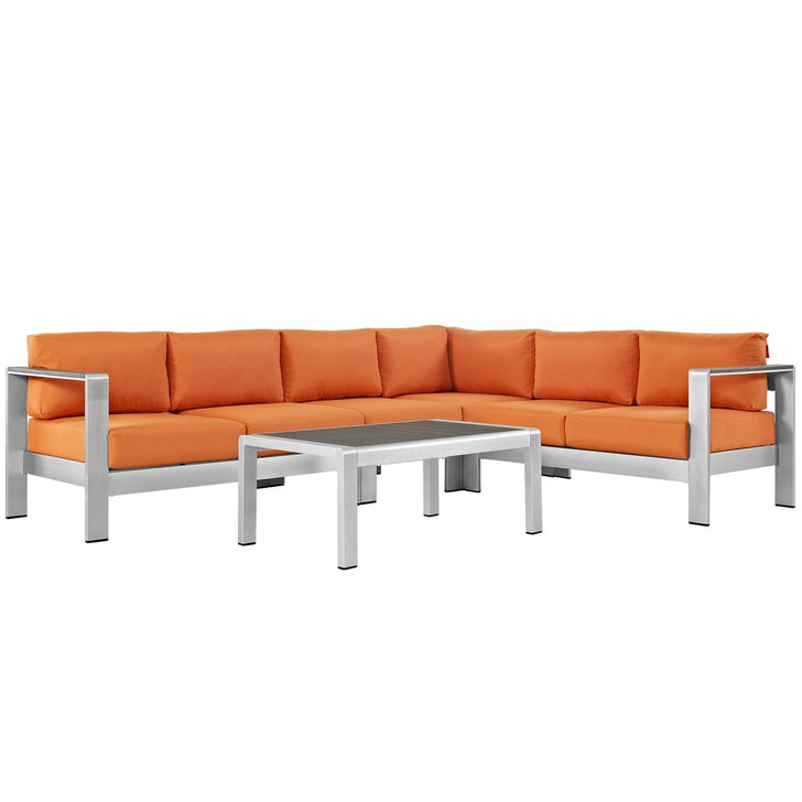 Shore Five PCS Outdoor Patio Aluminum Sectional Sofa Set, Orange, Metal 11529