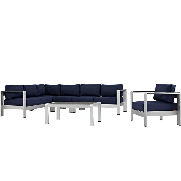 Shore Six PCS Outdoor Patio Aluminum Sectional Sofa Set, Navy, Metal 11532