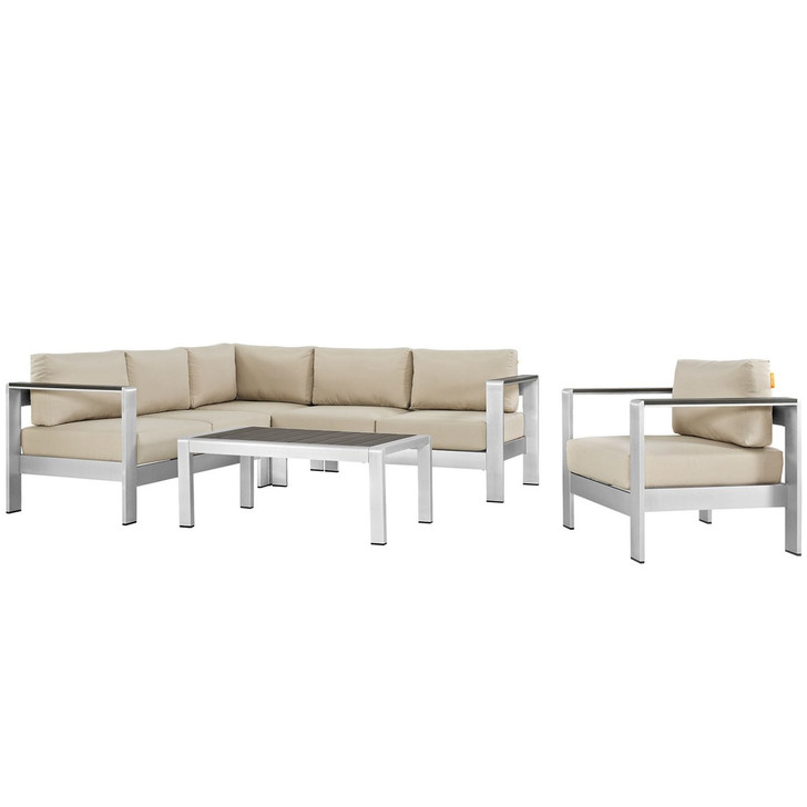 Shore Five PCS Outdoor Patio Aluminum Sectional Sofa Set, Beige, Metal 11538