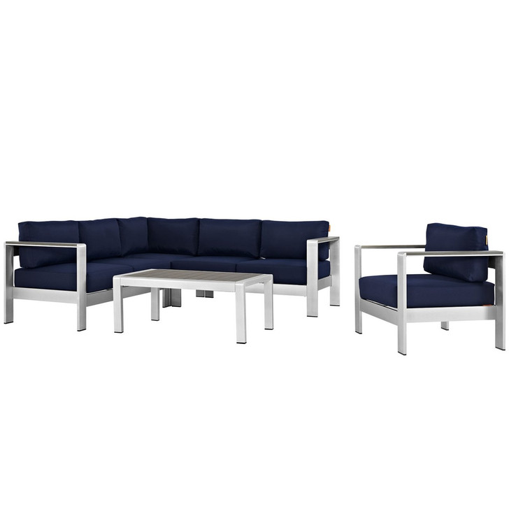 Shore Five PCS Outdoor Patio Aluminum Sectional Sofa Set, Navy, Metal 11540