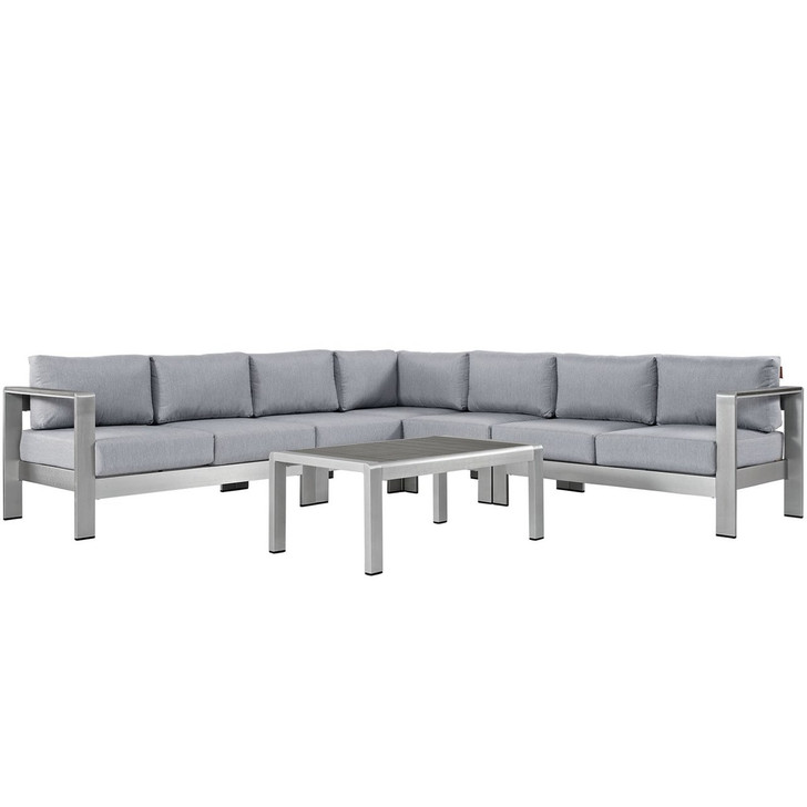 Shore Six PCS Outdoor Patio Aluminum Sectional Sofa Set, Grey, Metal 11543