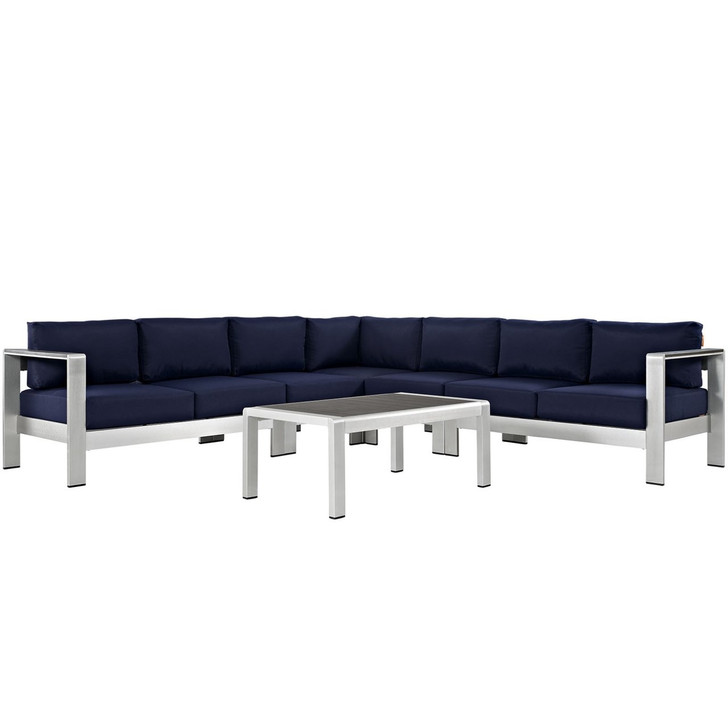 Shore Six PCS Outdoor Patio Aluminum Sectional Sofa Set, Navy, Metal 11544