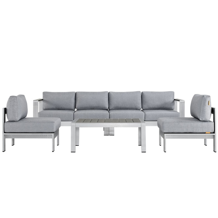 Shore Five PCS Outdoor Patio Aluminum Sectional Sofa Set, Grey, Metal 11555