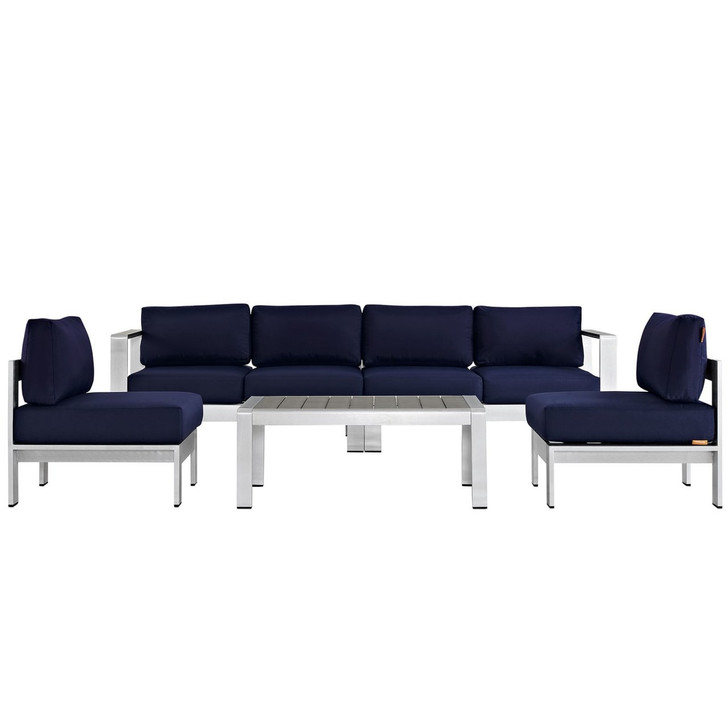 Shore Five PCS Outdoor Patio Aluminum Sectional Sofa Set, Navy, Metal 11556