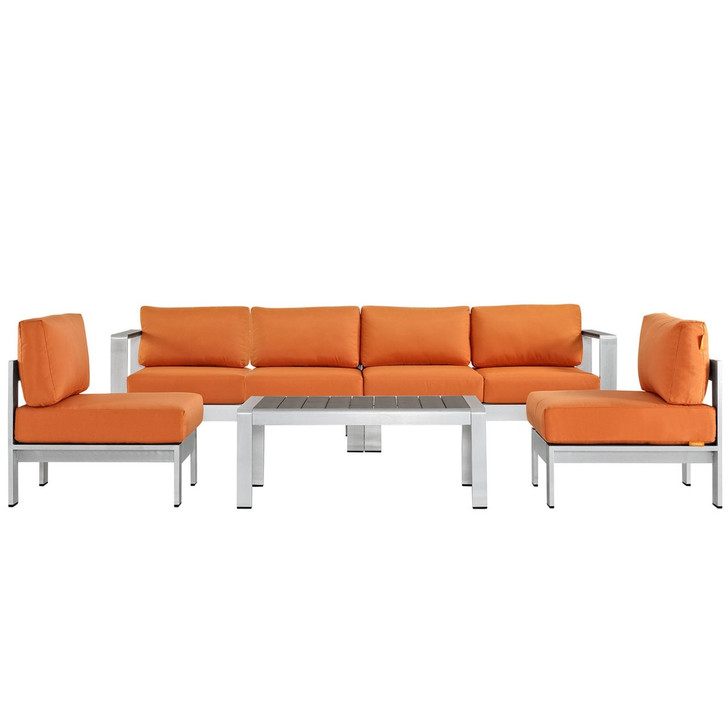 Shore Five PCS Outdoor Patio Aluminum Sectional Sofa Set, Orange, Metal 11557