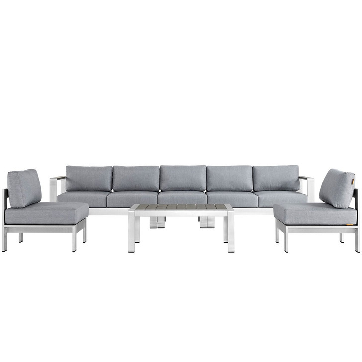 Shore Six PCS Outdoor Patio Aluminum Sectional Sofa Set, Grey, Metal 11559