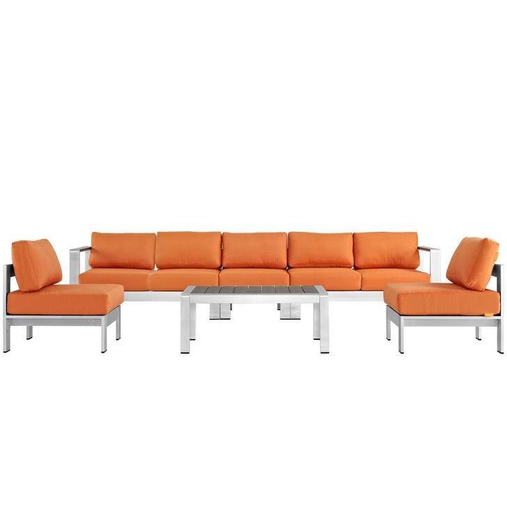 Shore Six PCS Outdoor Patio Aluminum Sectional Sofa Set, Orange, Metal 11561
