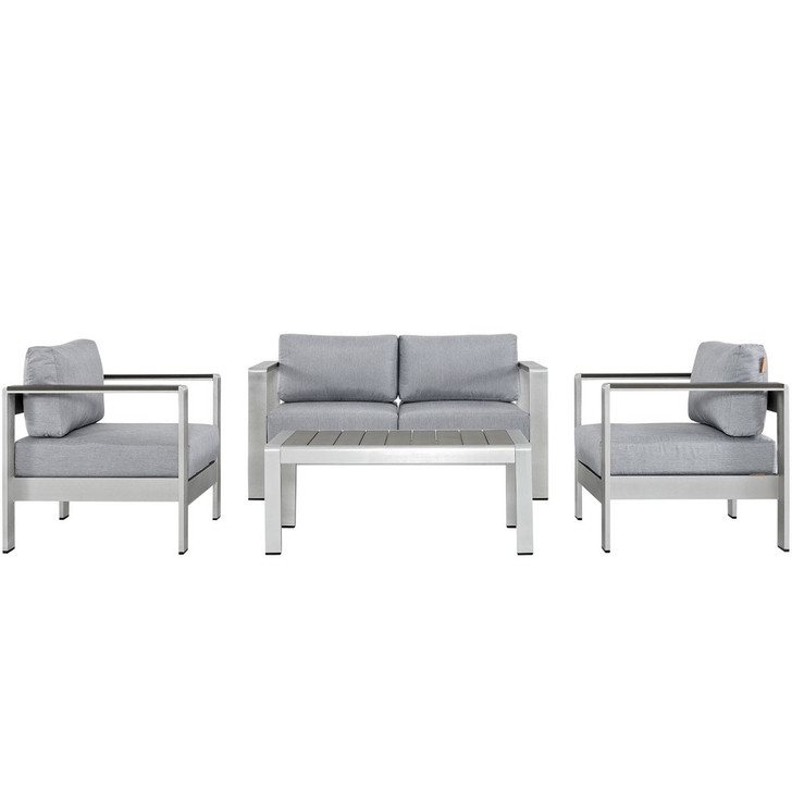 Shore Four PCS Outdoor Patio Aluminum Sectional Sofa Set, Grey, Metal 11567