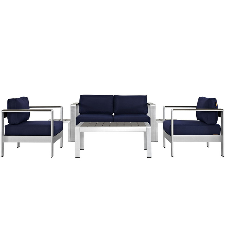 Shore Six PCS Outdoor Patio Aluminum Sectional Sofa Set, Navy, Metal 11572