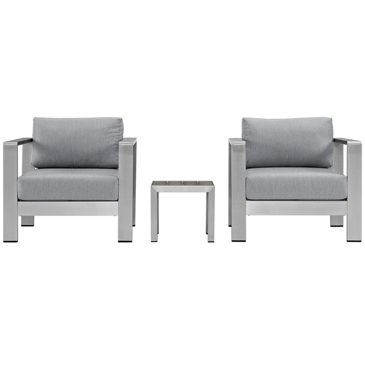 Shore Three PCS Outdoor Patio Aluminum Sectional Sofa Set, Grey, Metal 11608