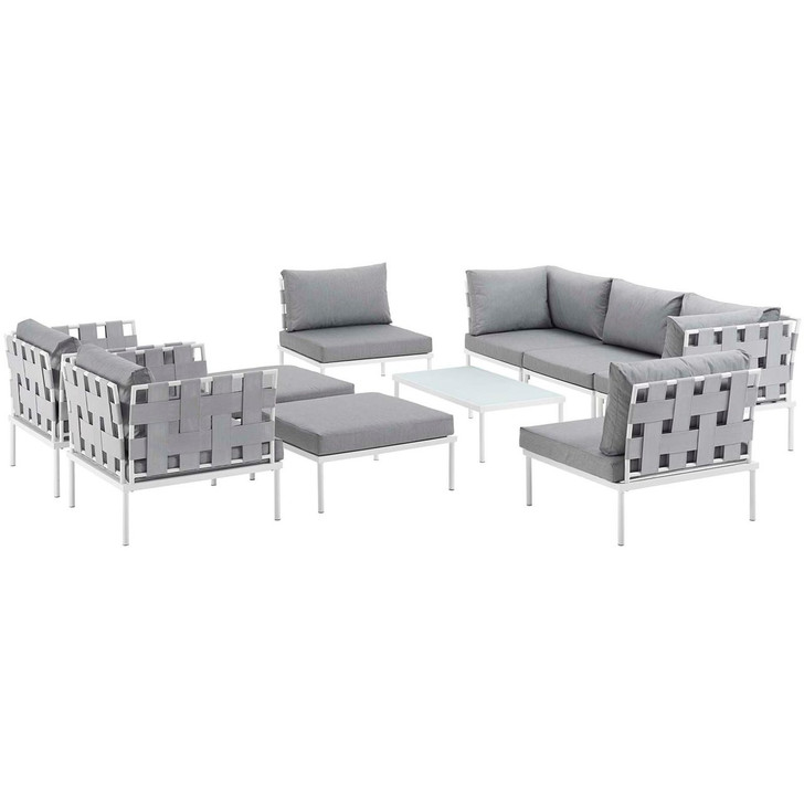 Harmony Ten PCS Outdoor Patio Aluminum Sectional Sofa Set, Grey, Rattan 11663