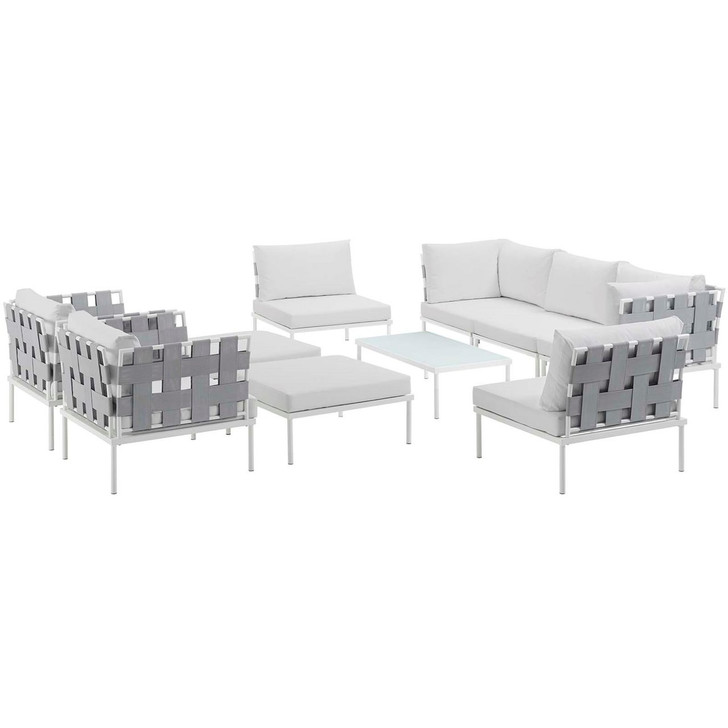 Harmony Ten PCS Outdoor Patio Aluminum Sectional Sofa Set, White, Rattan 11665