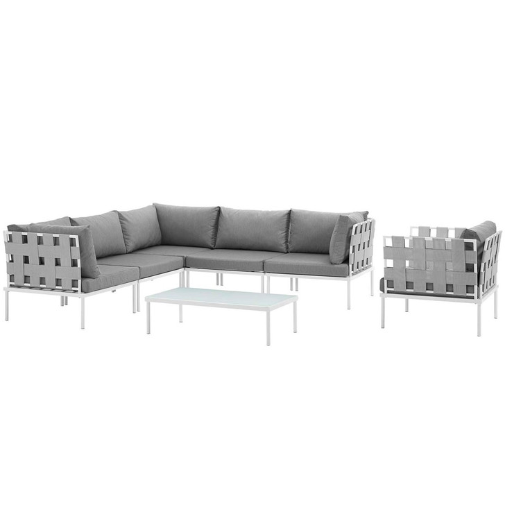 Harmony Seven PCS Outdoor Patio Aluminum Sectional Sofa Set, Grey, Rattan 11679